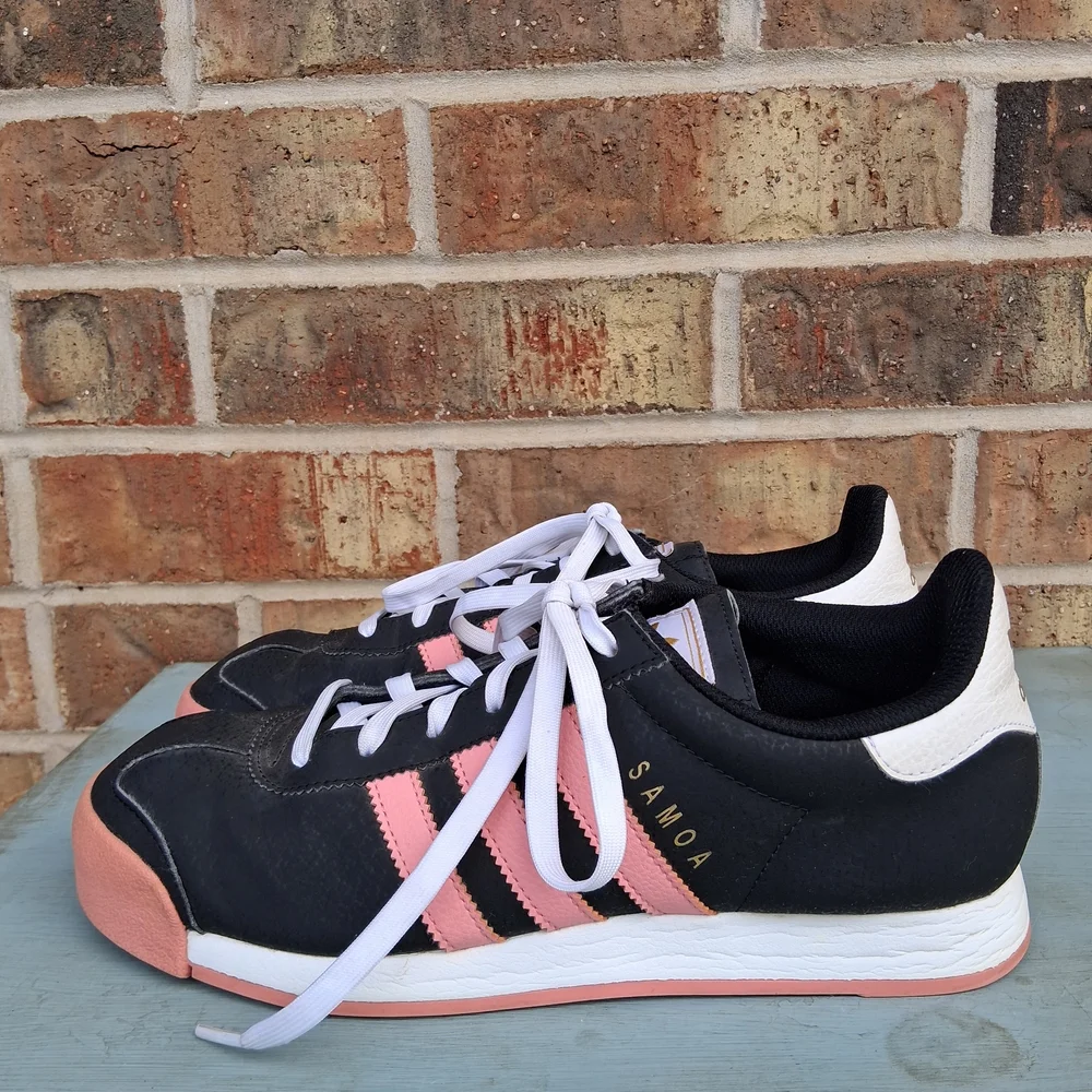 Adidas Samoa Trefoil Sneakers Black Pink Retro Trainers Women’s 8.5 Casual - Picture 3 of 12